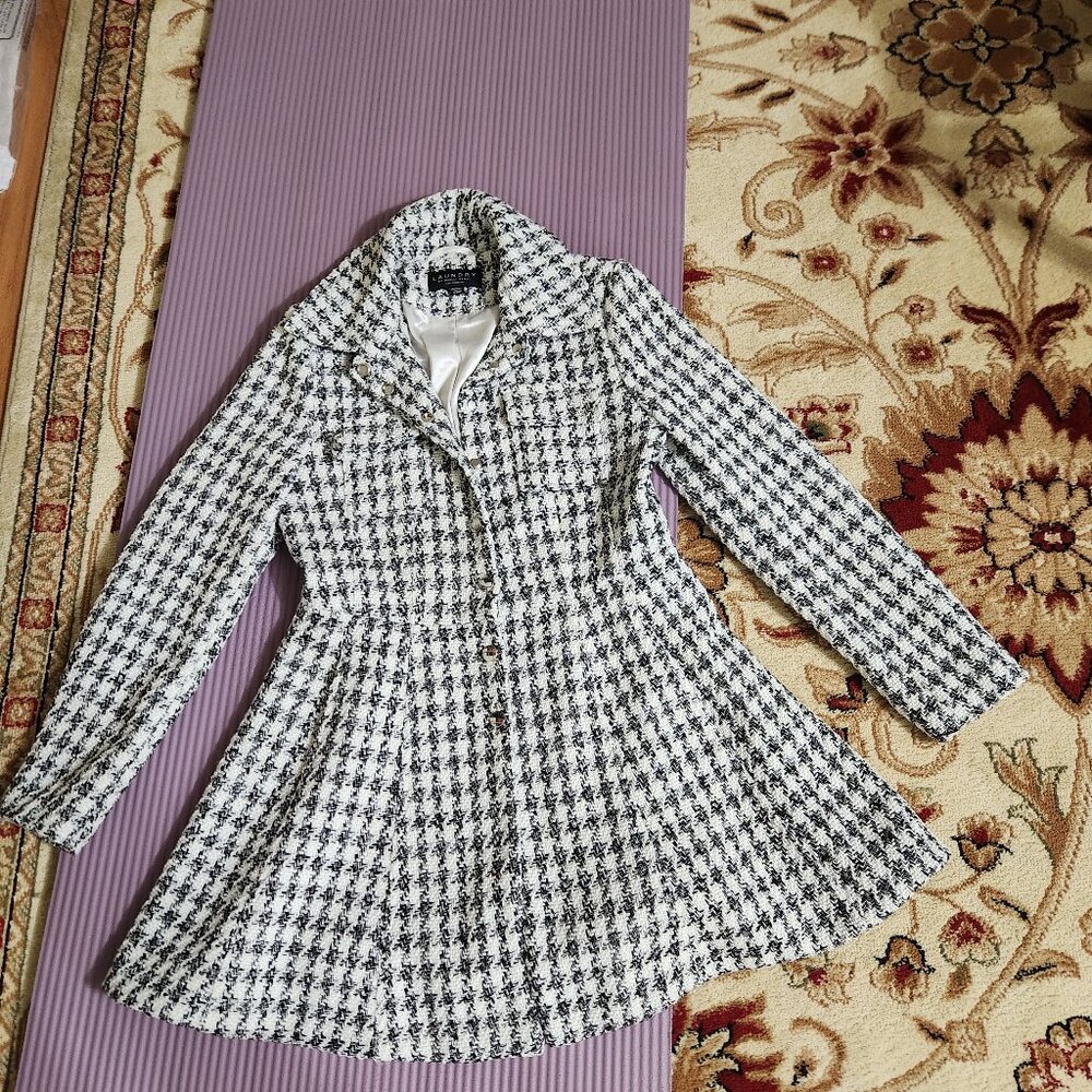Laundry by Shelli Segal Women's Single-Breasted Skirted Tweed Houndstooth Coat